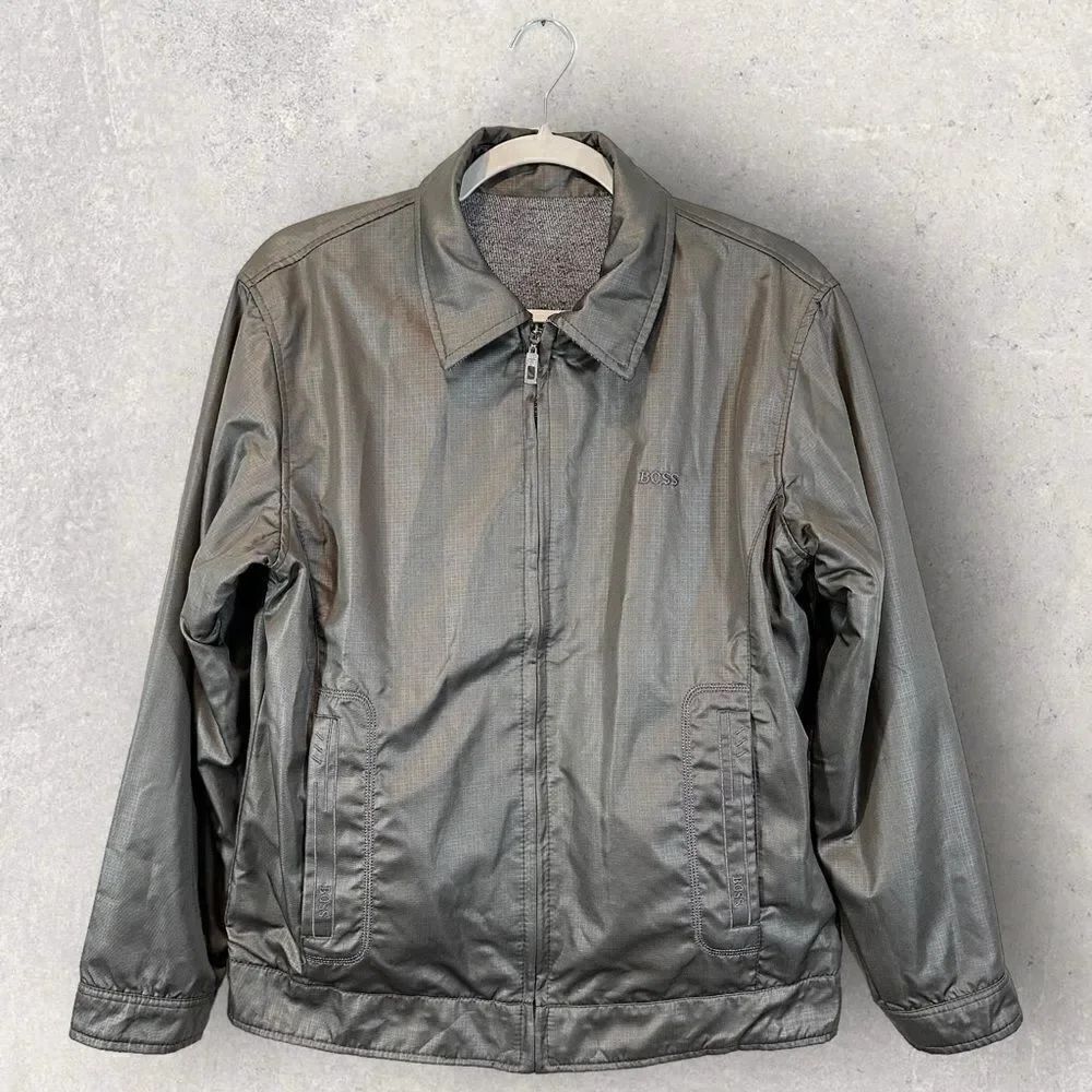 Boss Gray Reversible Jacket Full Zip Front with Pockets Men’s Size XL